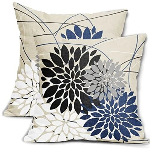 Pillow Covers 18x18 Inch Dahlia Flower White 18" x 18" (Pack of 2) Black Blue
