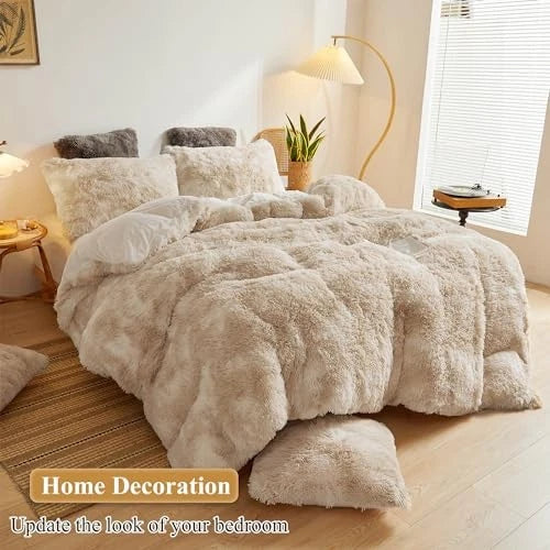 Tie Dye Faux Fur Fluffy Throw Pillow 26" x 20" (Pack of 2) Tie Dye-beige