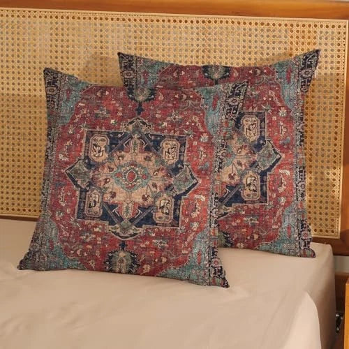 Boho Pillow Covers 16x16 Inch 2 Pcs Vintage 16" x 16" (Pack of 2) Red Teal Boho