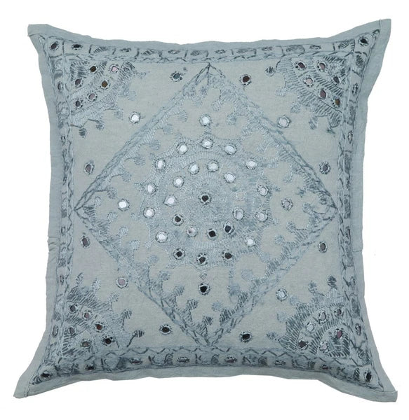 16" Decorative Mirror Embroidered Pucca Cushion Pillow-Cover Sofa Throw Blue