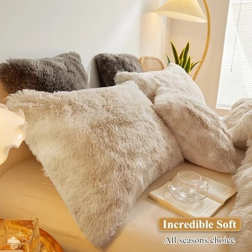 Tie Dye Faux Fur Fluffy Throw Pillow 26" x 20" (Pack of 2) Tie Dye-beige