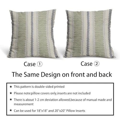 Navy Blue Lime Green Pillow 18" x 18" (Pack of 2) Blue Green Grey Boho Striped
