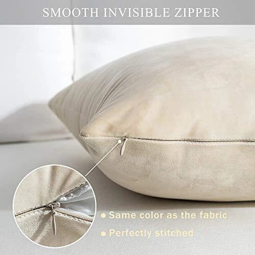 Super Soft Velvet Throw Pillow Covers Square 2 pieces, 18"x18" Beige
