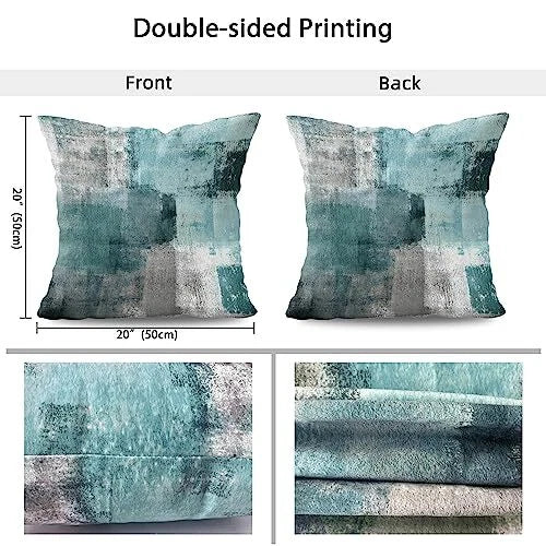Teal Velvet Abstract Pillow Covers Set of 2 20" x 20" (Pack of 2) Grey&teal
