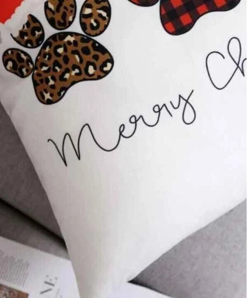 Set of Christmas Paws Pillow Cushion Cover Without Filler For Sofa Home Decor