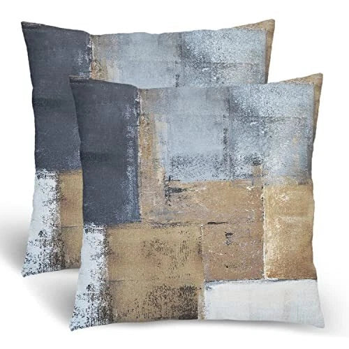 Beige Pillow Covers 18x18 Set of 2, 18" x 18" (Pack of 2) Beige Grey Abstract