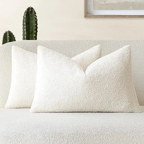 Pack of 2, Curly Faux Fur Decorative Throw Pillow 12"x20",2 Pieces Cream White