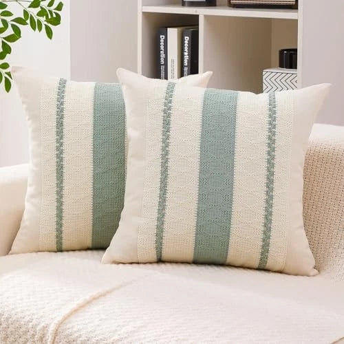 Boho Throw Pillow Covers Set of 2 Linen 18" x 18" (Pack of 2) 8-sage Green