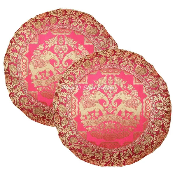 Pink Cushion Cover Brocade Jacquard Gypsy Bohemian Elephant Tribal Hippie Pillow