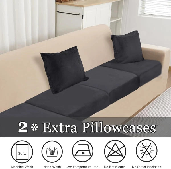 Stretchable Eight-Piece Velvet Slipcovers for Sectional Sofas with Pillowcases