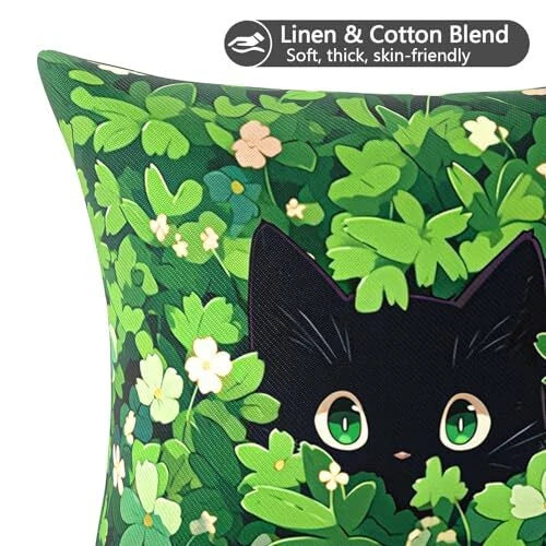 Throw Pillow Covers, 18x18 Inch Cotton Linen Pillow Cases 2pcs-a-cute Black Cat