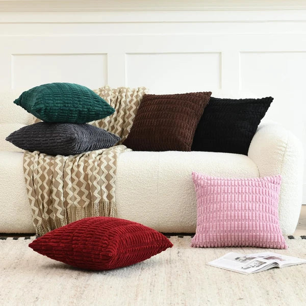 Pack of 2 Decorative Throw Pillow Covers, Corduroy Boho Striped Pillow Cases, Si