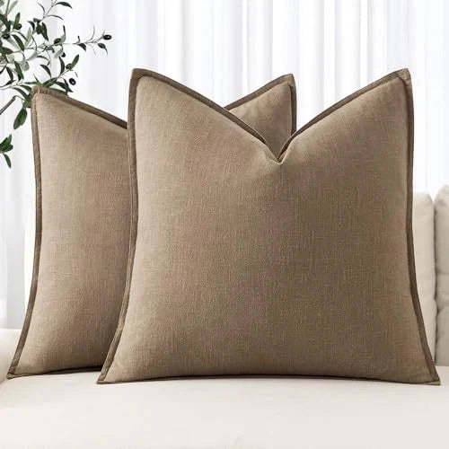 Decorative Linen Pillow Covers8x8 Inch Boho 28" x 28" (Pack of 2) 2 Khaki