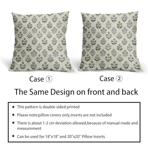 Block Print Pillow Covers 18x18 Inch Set of 2, 18" x 18" (Pack of 2) Blue Green