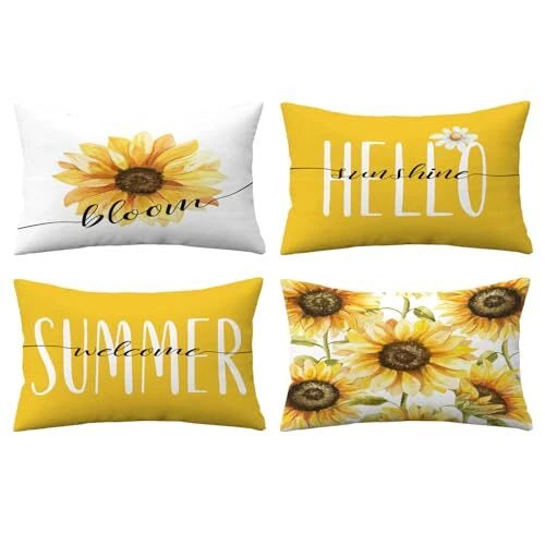 Set of 4 Sunflower Pillow Covers 12x20 Soft Velvet Spring 12*20 inch Summer 07