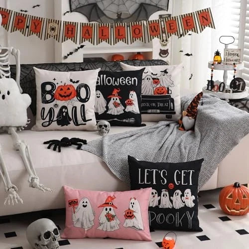 Halloween Pillow Covers 18x18 inch Set of 4 and 18" x 18" (Pack of 4) Black