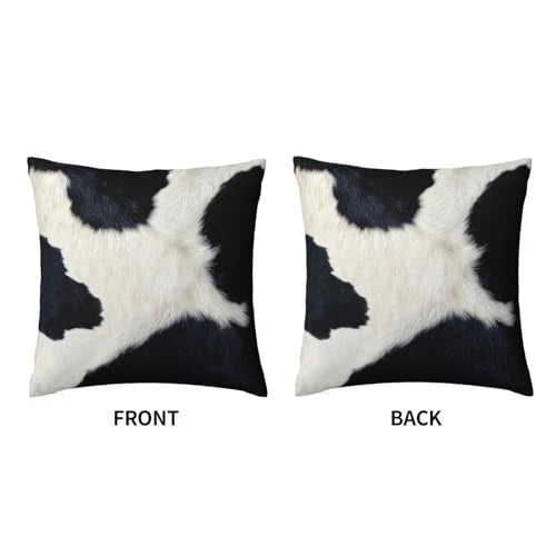 Black and White Western Cow Print Pillow Covers 18x18 Set of 2, Faux Fur