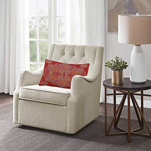 Throw Pillow Cover Red Paisley Floral Mandala 30" x 20" (Pack of 1) Multi-a44