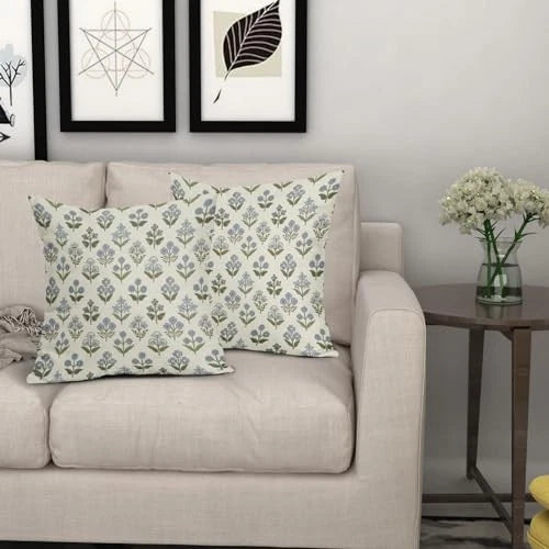 Block Print Pillow Covers 18x18 Inch Set of 2, 18" x 18" (Pack of 2) Blue Green